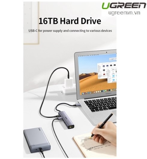 Bộ chia USB Type-C ra 3 USB 3.0/ RJ45 Gigabit/ Type-C PD Ugreen 20932 cao cấp